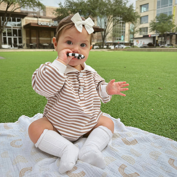 STRIPED LONG SLEEVE POLO BODYSUIT